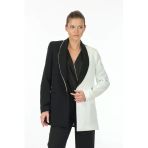 Explosion Minimalist Oversize Midi Kadın Ceket - Siyah Beyaz