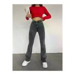 Exporanto pisp3 Füme Kar Yıkama Ispanyol Paça Likralı Flare Jeans Kot Pantolon Toparlayıcı