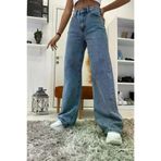 Exporanto SANTA1 Santa Power Likralı Mavi Kar Süper Yüksek Bel Likralı Salaş Paça Denim Kot Pantolon