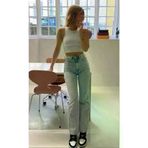 Exporanto SLSPACA-1534 -Buz Kar Likralı Süper Yüksek Bel Salaş Jeans Palazzo Pantolon. (Süper Yüksek) Wide Leg