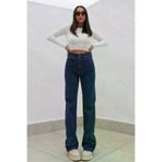 Exporanto Sslş13 Fernanda Power Likralı Kadın Orta Mavi Yüksek Bel Salaş Paça Salaş Jeans Kot Pantolon