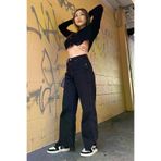 Exporanto Sslş25 Noris 90's Kadın Siyah Salaş Likralı Süper Yüksek Bel 90's Denim Kot Pantolon Jeans