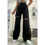 Exporanto TYC00691635680 Ronja 90's Kadın Yırtık Siyah Salaş Likralı Süper Yüksek Bel 90's Denim Kot Pantolon Jeans