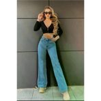 Exporanto TYC00700168097 Orta Mavi Power Likralı Yırtık Süper Yüksek Bel Salaş Jeans Palazzo Pantolon