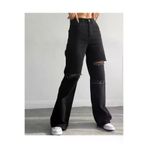 Exporanto TYC00700169285 Fashion Nova Likralı Salaş Kadın Siyah Yırtık Süper Yüksek Bel Salaş Paça Denim Kot Pantolon