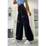 Exporanto TYCQZMMQYN170446535669352 Extra Yüksek Bel Siyah 3 Yırtık Salaş Paça Kadın Denim Kot Pantolon