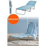 Express Reyon Katlanabilir Şezlong Bahçe & Balkon & Teras & Plaj Şezlongu-Su Mavisi