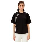 Exquise Bağcıklı Bisiklet Yaka Regular Örme Tişört, L, regular-orme-tisort-a24k04176024, Siyah, Kadın