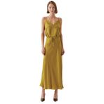 Exquise Bağcıklı Regular Saten Midi Etek, LIME, 34
