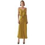 Exquise Bağcıklı Regular Saten Midi Etek, LIME, 36
