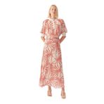 Exquise Beli Büzgülü Yaprak Desenli Regular Rayon Şifon Midi Boy Etek, Kırmızı-Kemik, 40