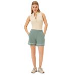 Exquise Beli Lastikli Şerit Detaylı Kısa Regular Örme Şort, M, regular-orme-sort-a24k04179001, Yeşil, Kadın