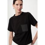 Exquise Bisiklet Yaka Cep Baskılı Regular Örme Tişört, M, A25Y05276009, Siyah, Kadın