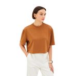 Exquise Bisiklet Yaka Crop Rahat Kalıp Örme Tişört, S, crop-orme-tisort-a24k04176011, Camel, Kadın