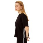 Exquise Bisiklet Yaka Kısa Kollu Şerit Detaylı Rahat Kalıp Örme Tişört, XL, serit-detayli-orme-tisort-a24k04176016, Siyah-Zebra, Kadın