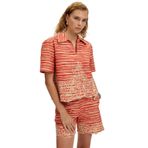 Exquise Çiçek Nakış İşlemeli Bağcıklı Çizgili Kırmızı Bej Bluz, S, A25Y05207001, Kirmizi-Bej, Kadın