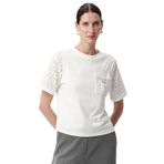 Exquise Dantel Kollu Cepli Regular Örme Tişört, S, A25Y05276014, Beyaz, Kadın