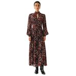 Exquise Desenli Uzun Kollu Damla Yaka Slim Fit Astarlı Midi Elbise, ÇOK RENKLİ, 36