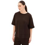 Exquise Düz Kesim Oversize Örme Tişört, M, oversize-orme-tisort-a24k04176006, Kahve, Kadın