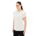 Exquise Gold Zincir Detaylı Bisiklet Yaka Regular Örme Tişört, S, bisiklet-yaka-orme-tisort-a24k04176013, Ekru, Kadın