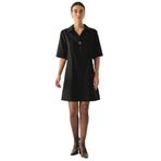 Exquise Gömlek Yaka Kısa Kollu Oversize Cepli Siyah Mini Elbise, SİYAH, 36