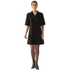 Exquise Gömlek Yaka Kısa Kollu Oversize Cepli Siyah Mini Elbise, SİYAH, 42