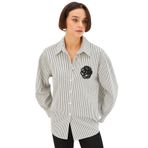 Exquise İşleme Detaylı Oversize Pamuklu Çizgili Gömlek, L, regular-pamuklu-gomlek-a24k04108001, Siyah-Beyaz, Kadın