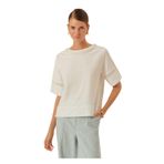 Exquise Kadın Kol Ve İşleme Detaylı Bisiklet Yaka Beyaz Regular Pamuklu Örme T-Shirt, Beyaz, XS