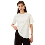 Exquise Kalpli Taş Detaylı Bisiklet Yaka Pamuklu Regular Örme Tişört, L, pamuklu-regular-orme-tisort-a24k04176017, Ekru, Kadın