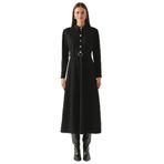 Exquise Kemerli Gömlek Yaka Cepli Slim Fit Midi Örme Elbise, SİYAH, S