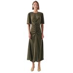 Exquise Kısa Kollu Jakarlı Leopar Slim Fit Midi Haki Elbise, HAKİ, 38