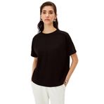 Exquise Kol Detaylı Bisiklet Yaka Regular Örme Tişört, S, regular-orme-tisort-a24k04176025, Siyah, Kadın