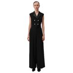Exquise Kolsuz Kemerli Slim Fit Geniş Paça Tulum, 42, Kolsuz Kemerli Slim Fit Geniş Paça Tulum, Siyah, Kadın