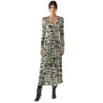 Exquise Kruvaze Yaka Uzun Kollu Slim Fit Örme Midi Siyah Kemik Elbise, SİYAH-KEMİK, M