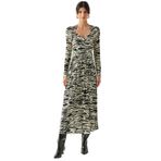 Exquise Kruvaze Yaka Uzun Kollu Slim Fit Örme Midi Siyah Kemik Elbise, SİYAH-KEMİK, S