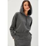 Exquise Lastik Detaylı Kapüşonlu Örme Simli Rahat Kalıp Sweatshirt, L, kapusonlu-simli-sweatshirt-a24k04175002, Antrasit, kadın