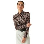 Exquise Leopar Desenli Boğazlı Slim Fit Uzun Kollu Örme Bluz, ÇOK RENKLİ, S