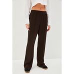 Exquise Nervürlü Wide Leg Beli Lastikli Rahat Kalıp Örme Pantolon, M, nervurlu-wide-leg-pantolon-a24k04165005, Kahve, Kadın