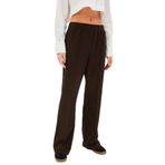 Exquise Nervürlü Wide Leg Beli Lastikli Rahat Kalıp Örme Pantolon, S, nervurlu-wide-leg-pantolon-a24k04165005, Kahve, Kadın