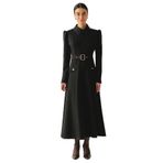 Exquise Önden Fermuarlı Kemerli Uzun Kol Slim Fit Midi Elbise, SİYAH, 40