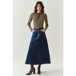 Exquise Pamuklu Cepli Denim Regular Midi İndigo Etek
