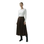 Exquise Pileli Cepli Dokuma Midi Etek, 42, E25K05115027, Kahve, Kadın