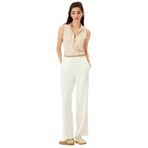 Exquise Ribana Detaylı Beli Lastikli Regular Örme Pantolon, L, beli-lastikli-pantolon-a24k04165001, Ekru, Kadın