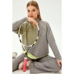 Exquise Sarı Paraşüt Kumaş Detaylı Dik Yaka Fermuarlı Örme Sweatshirt, XL, fermuarli-orme-sweatshirt-a24k04175032, Gri, kadın