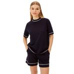 Exquise Şerit Detaylı Regular Örme Tişört, L, regular-orme-tisort-a24k04176027, Lacivert, Kadın