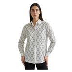 Exquise Uzun Kollu Geometrik İşleme Detaylı Regular Dokuma Gömlek, 40, E25K05108035, Siyah-Beyaz, Kadın