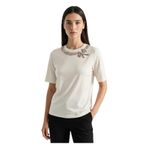 Exquise Yakası İşlemeli Kısa Kollu Örme Regular T-Shirt, S, E25K05173008, Beyaz, Kadın