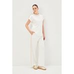 Exquise Zincir Detaylı Düz Kesim Regular Örme Pantolon, M, zincir-detayli-pantolon-a24k04165016, Ekru, Kadın
