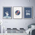EXQULEG 3'lü set çocuk posteri çerçevesiz duvar resimleri astronot uzay gemisi uzay resimleri çocuk odası bebek odası duvar dekorasyonu (30 x 40 cm)