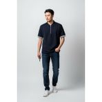 Exuma 1512136 Erkek Fermuarlı Polo Yaka Tişört - Siyah - XL